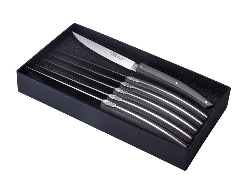 Coffret de 6 couteaux de table Goyon-Chazeau Le Thiers Pirou Brasserie - paperstone gris