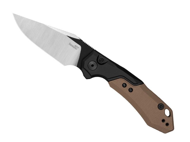 Couteau pliant automatique Kershaw Launch 19 -  manche 11 cm aluminium 6061-T6 anodisé noir avec insert G10 marron au recto