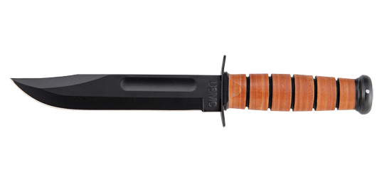 Poignard KA-BAR U.S.M.C., lame noire phosphatée 17 cm - manche et étui cuir
