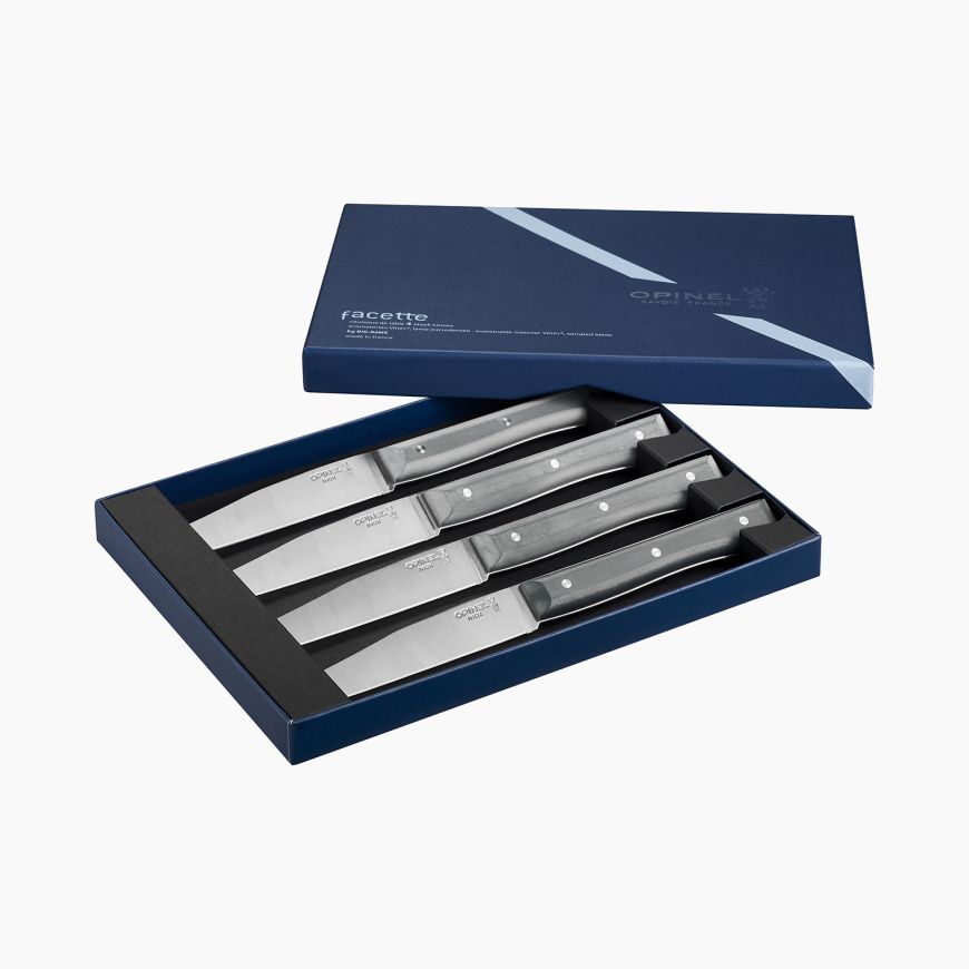 Coffret de 4 couteaux  Opinel de table Facette Ardoise Microdenté de 11cm