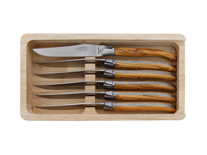 Coffret 6 couteaux de table Laguiole Arbalète G. David - manche 23 cm olivier