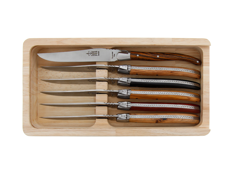 Coffret 6 Laguioles table G. David bois assortis 23 cm