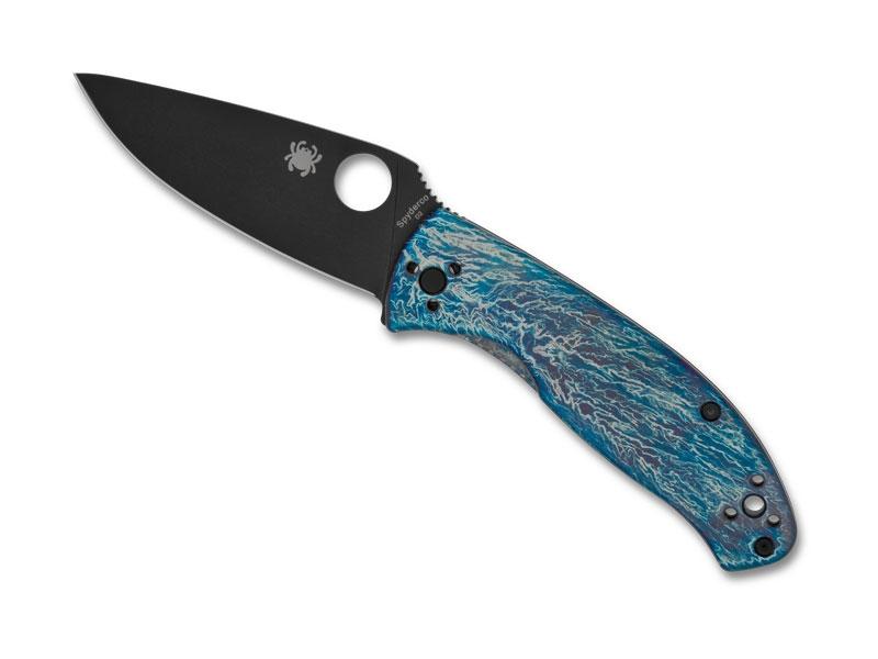 Couteau Spyderco Tenacious - lame noire manche titanium bleu