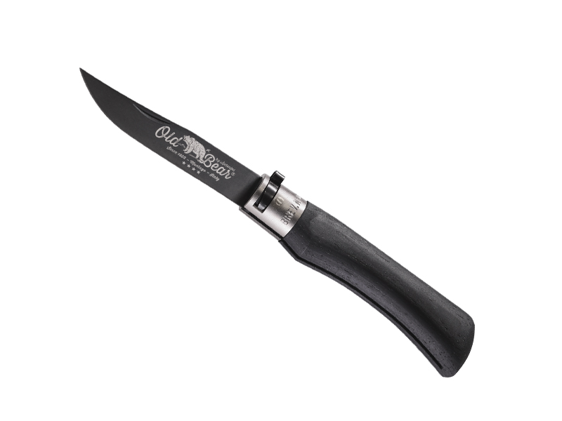Couteau Old Bear Total black et virole grise taille L - manche 12 cm noir