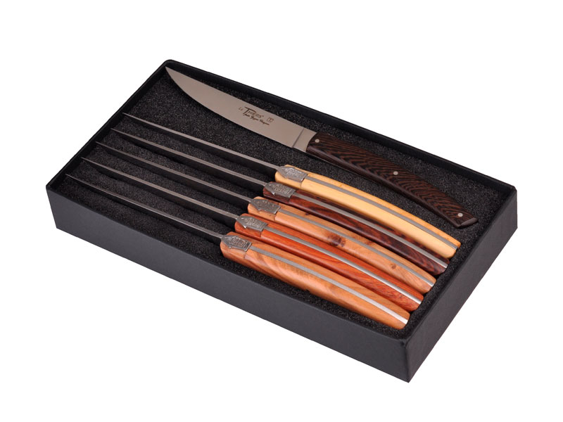 Coffret de 6 couteaux de table Goyon-Chazeau Le Thiers Pirou Brasserie - bois assortis