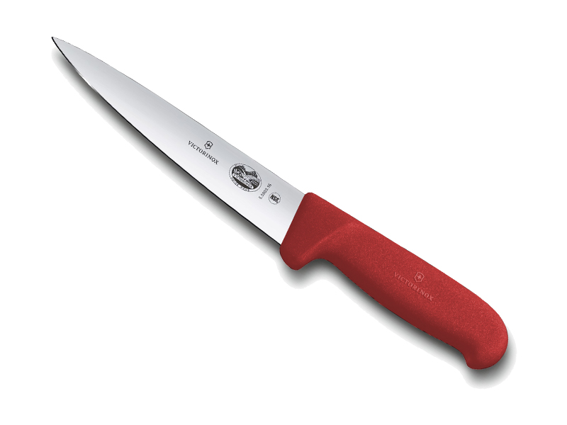 Couteau désosser/saigner - Lame 16 cm inox - Pointe milieu - Manche fibrox rouge