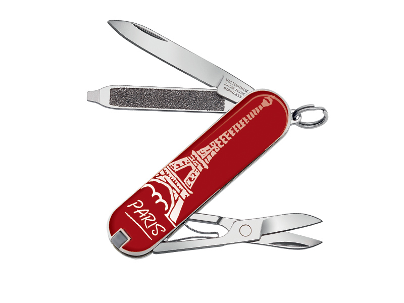 Mini couteau suisse Victorinox Classic rouge motif Tour Eiffel