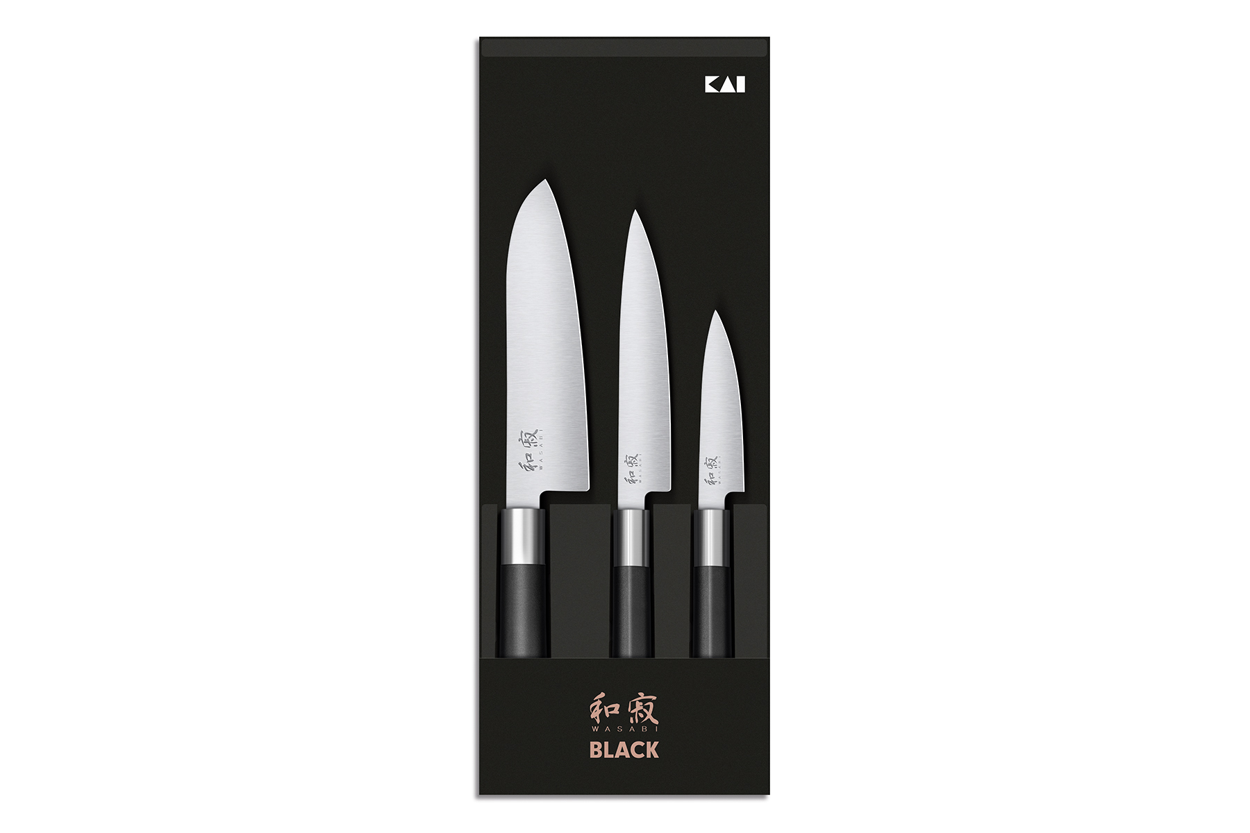 Coffret de 3 couteaux japonais Kai Wasabi Black - Couteaux japonais office, utilitaire et santoku